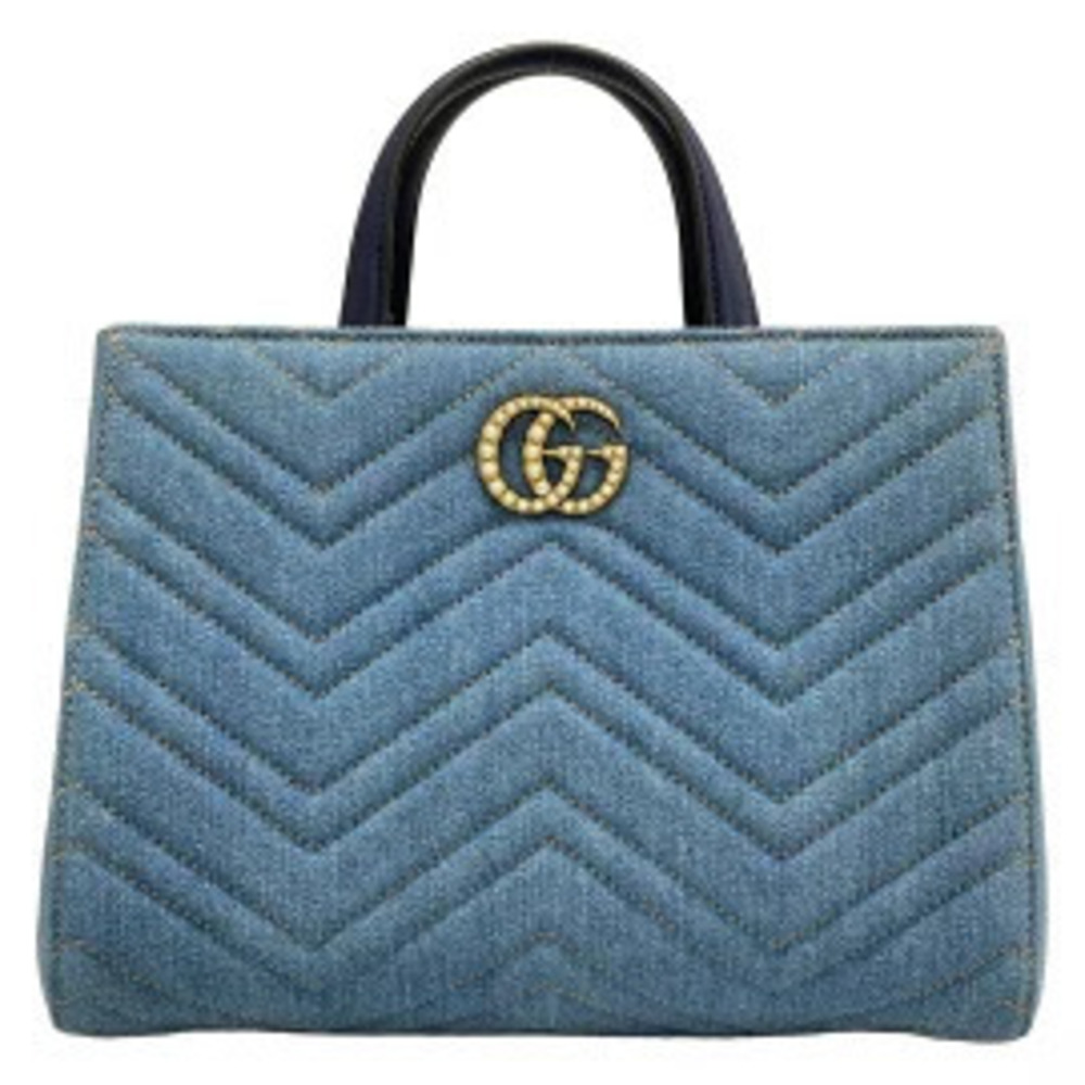 Gucci GG Marmont Tote Bag Faux Pearl Limited Edition Blue x Navy Blue Leather